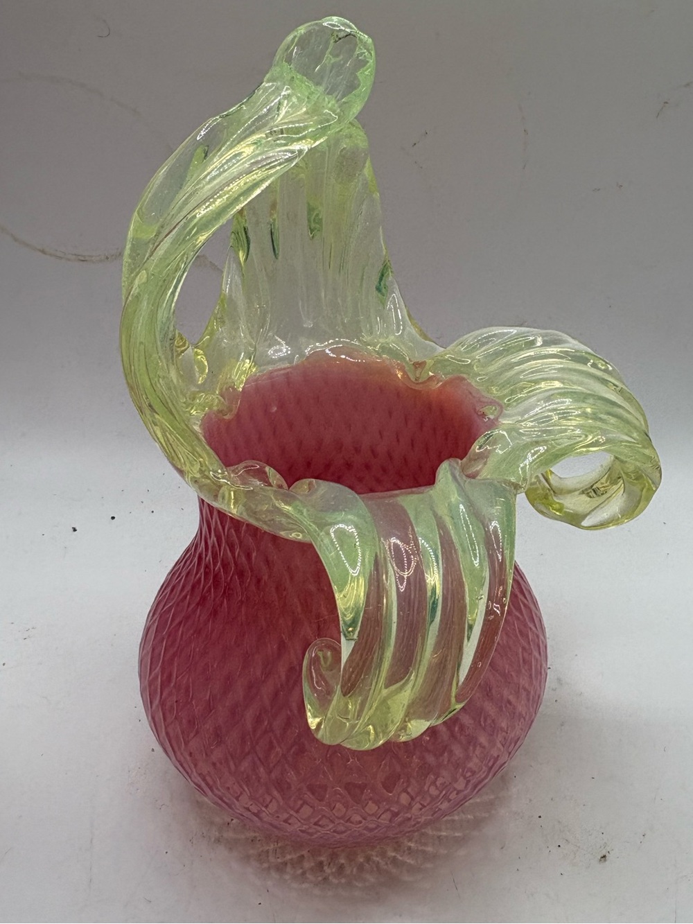 Vaseline & Pink Glass Vase.